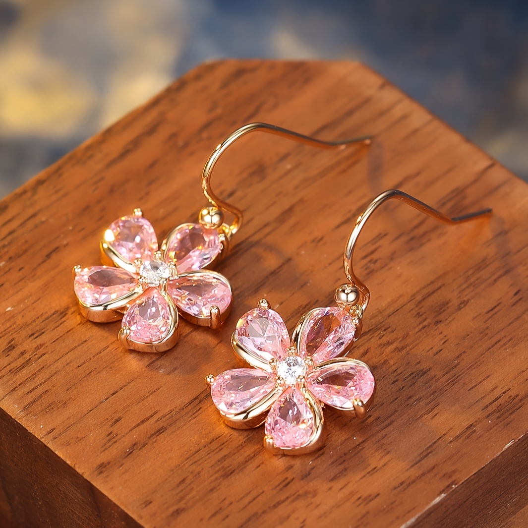 Romantic And Luxurious Dangling Earrings With Pink Flowers