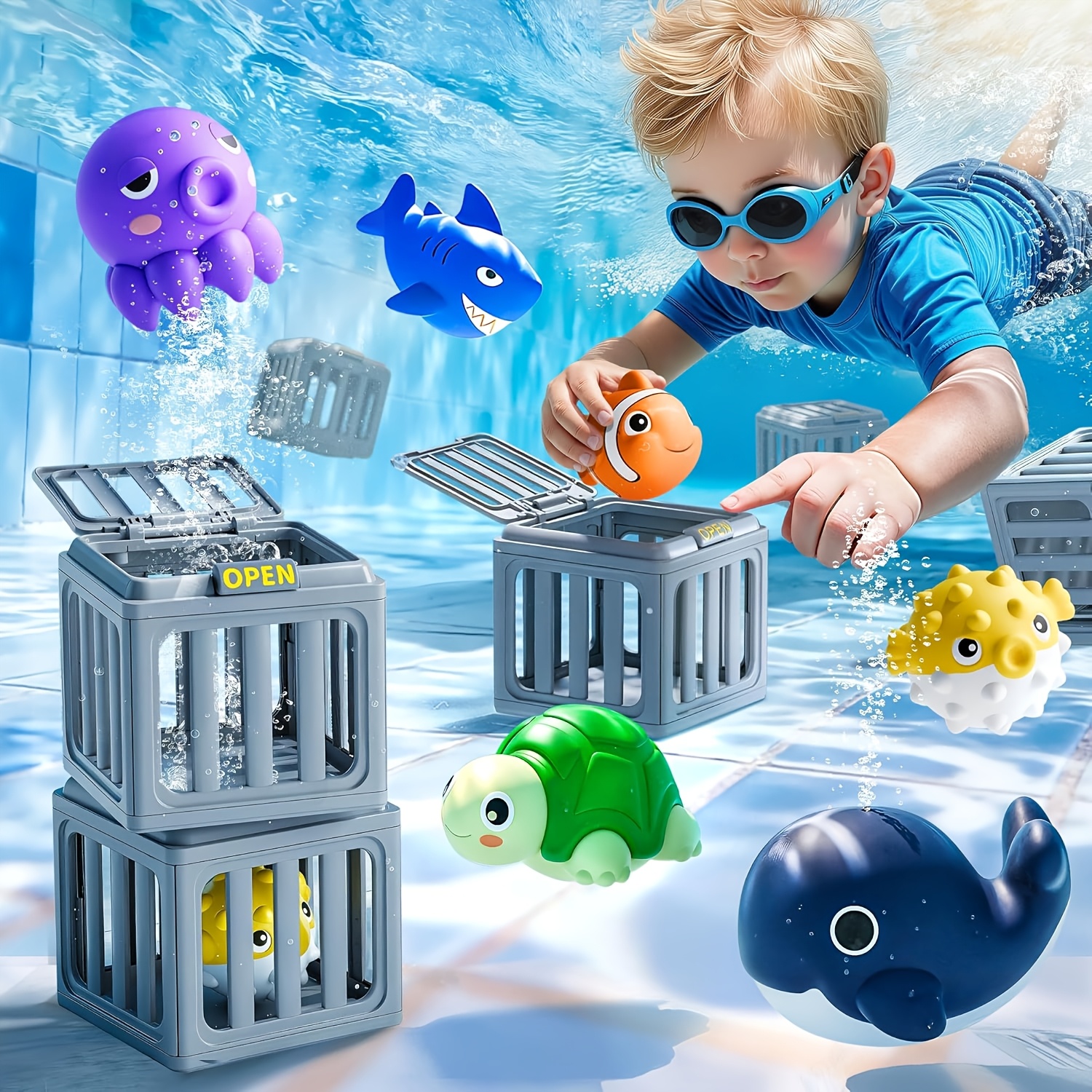 schwimmbecken tauchspielzeug, schwimmspielzeug mit fischbox, schwimmende tiere   für kinder über, jungen und mädchen spielzeug, zufällige farbe