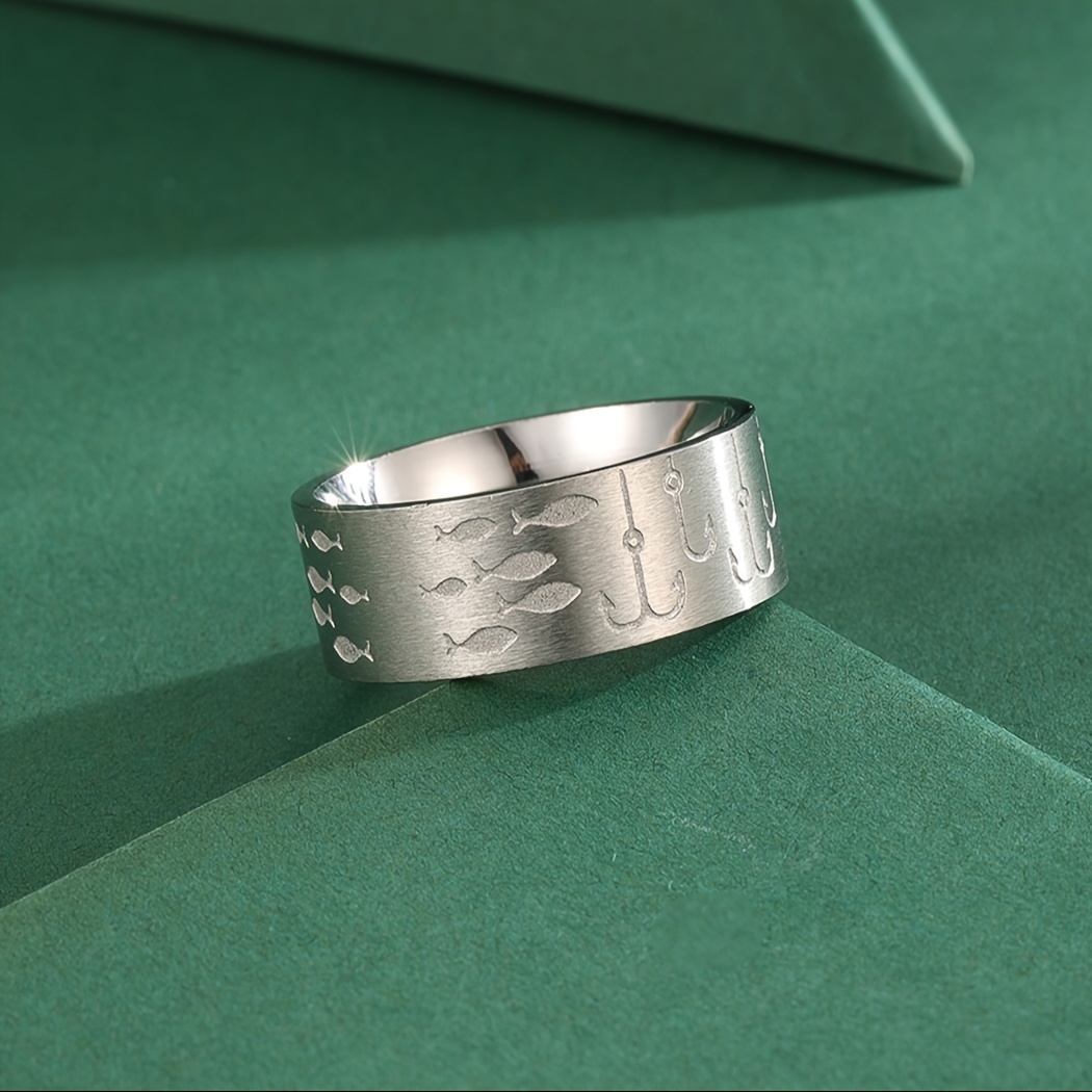 1pc Fishing Ring Fish Hook Ring, Silvery Wedding Ring,Temu
