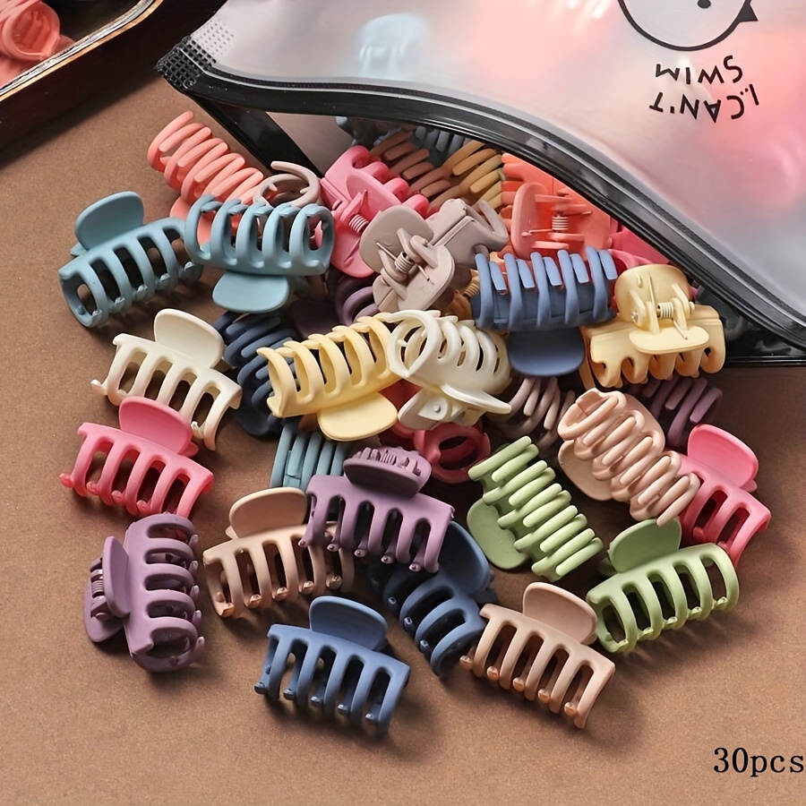 TEMU 30pcs Mini Hair Claw Clips Set - Plastic Matte Hollow Cute Minimalist Style Side Hair Accessories For Girls, Teens, Women - Solid Color Valentine's Day Gift - 14+ Years Old