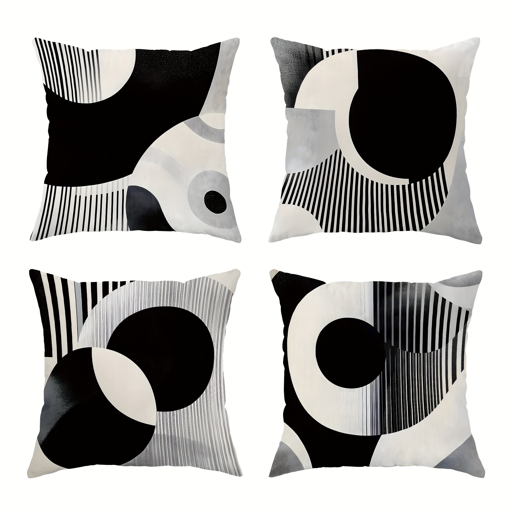 

4pcs Housses de Coussin en Velours Géométriques Abstraites Noir Confortables Douces Décoratives à Impression Unilatérale pour Salon Chambre Canapé Lit Décor Inserts de Coussin