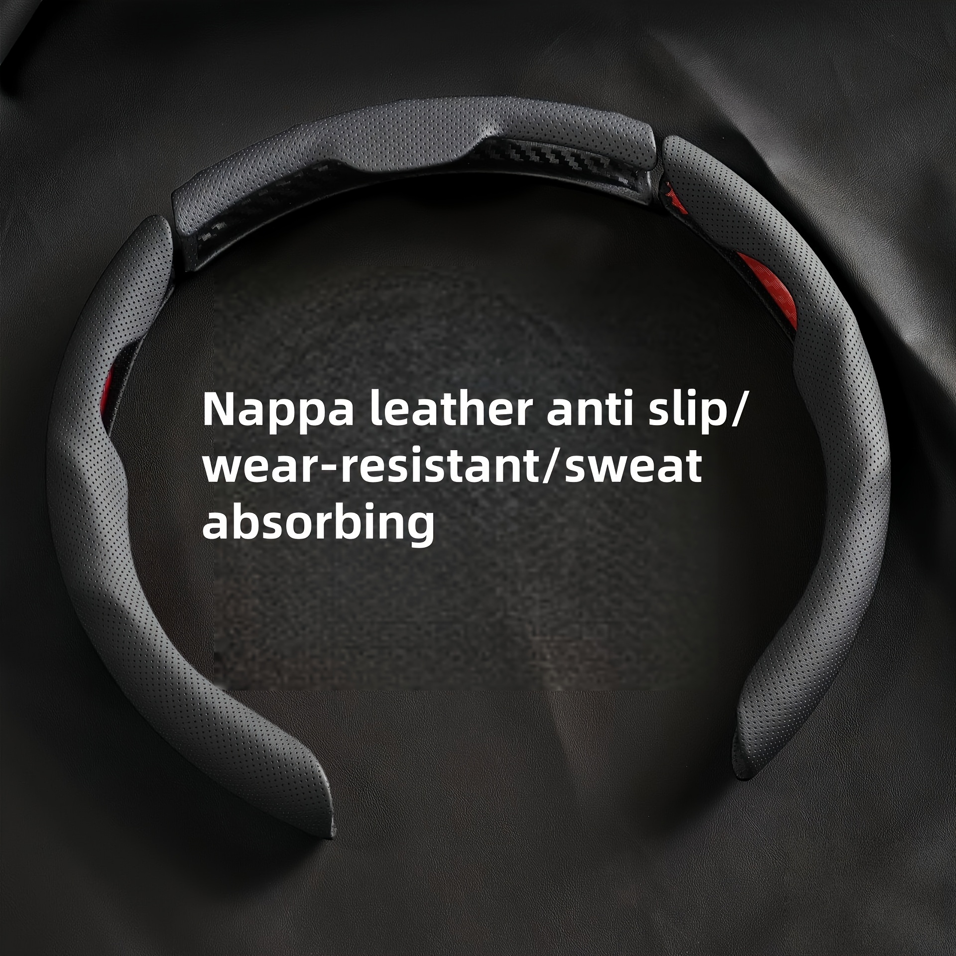 Faux Leather Steering Wheel Cover - Anti-slip Sweat-absorbing, With Strong Compatibility, Precise Button Cutouts, Durable And Easy-clean Car Protector For Men And Women (black/red