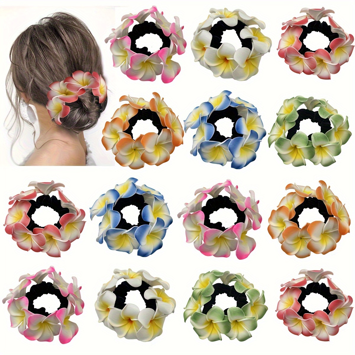 

Bohemian Style Flower Hair Ties, Elastic Hair Bands, Simulation Fabric Floral Hair Accessories For Bun And Ponytail