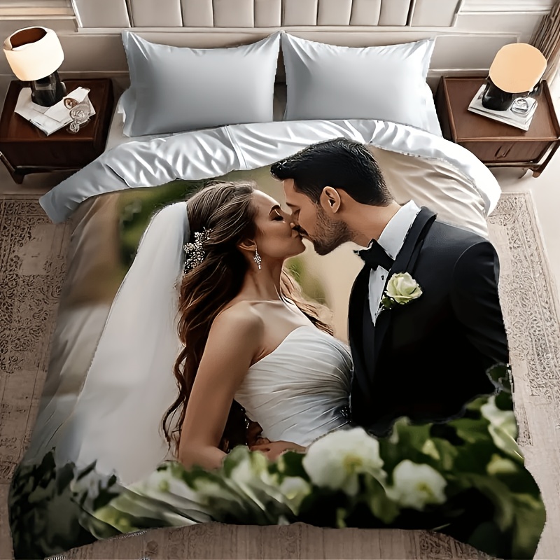 TEMU 1pc Custom Photo Blanket - Suitable For Couples, Weddings, Anniversaries, And Special Moments - Lightweight, Comfortable For , Ideal For Bedding
