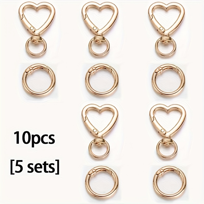 E-shop 10 Stück Herzförmige Metall-Schlüsselanhänger Set - Langlebiges offenes Design mit Drehverschluss, polierte Oberfläche | DIY Schlüsselringe,