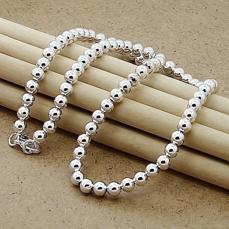 

Elegant 925 Sterling Silver Beaded Necklace - 6mm Beads, Weddings & Engagements, Ideal Birthday Gift