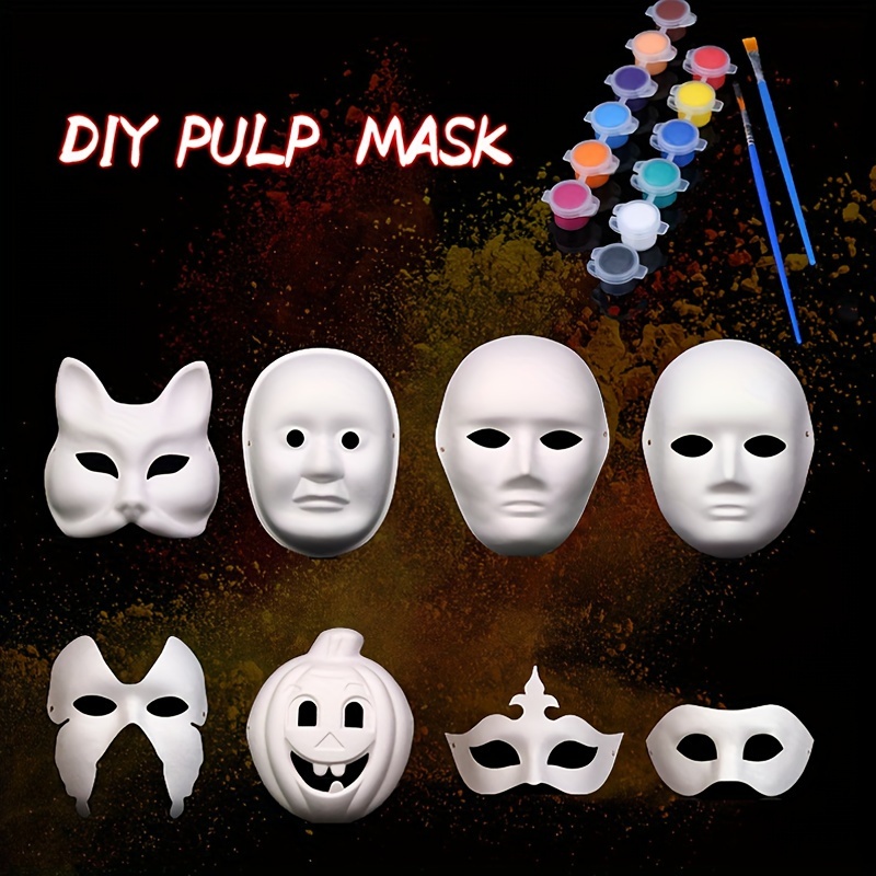 5pcs Diy White Hand Painted Pulp Full Face Mask Painted Paper Mask