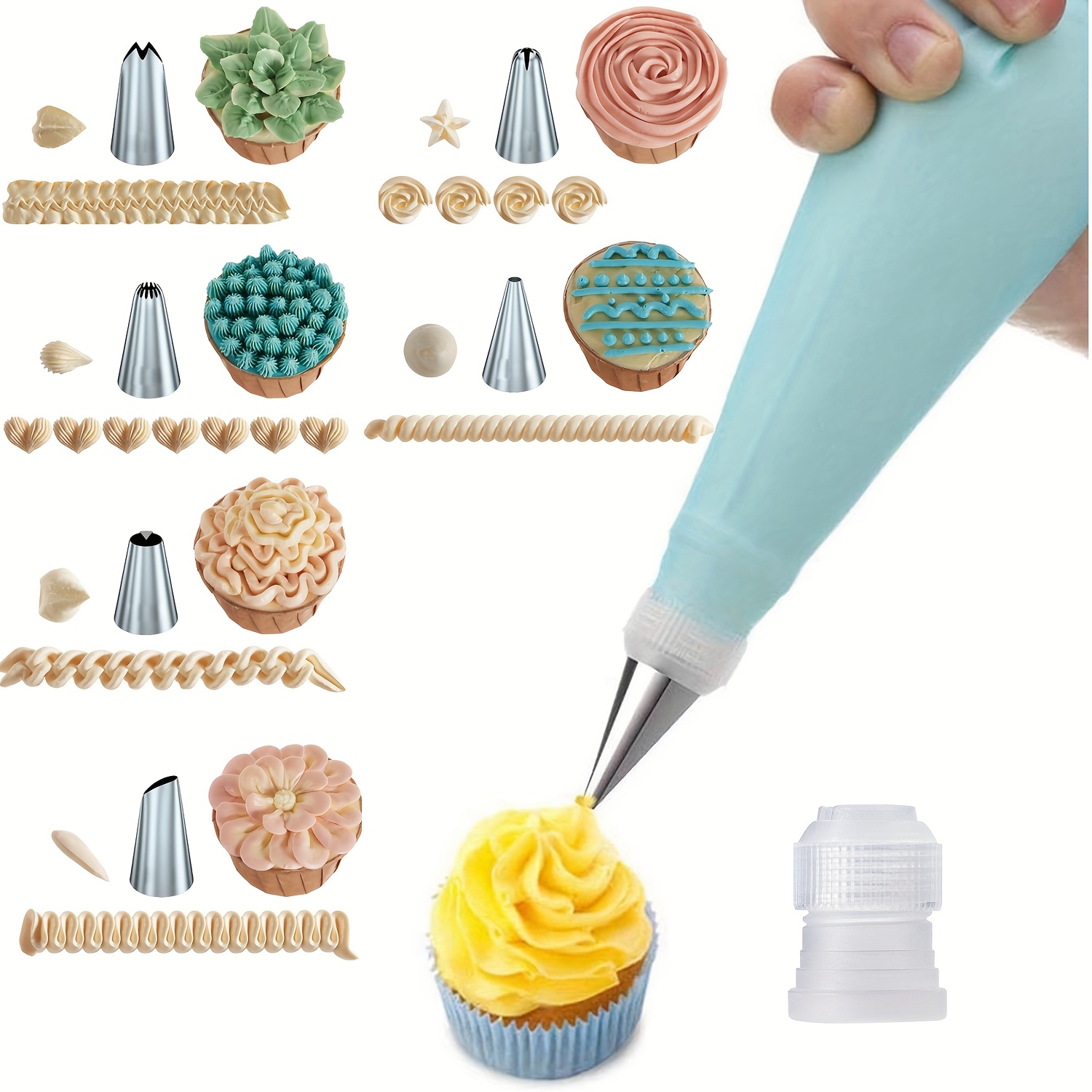 

8pcs Cake Decorating Kit With Stainless Steel Tips & Reusable Pastry Bag - Cupcakes, Cookies & More - Ideal For Halloween, Christmas & Easter Baking, Cake Decorating Supplies