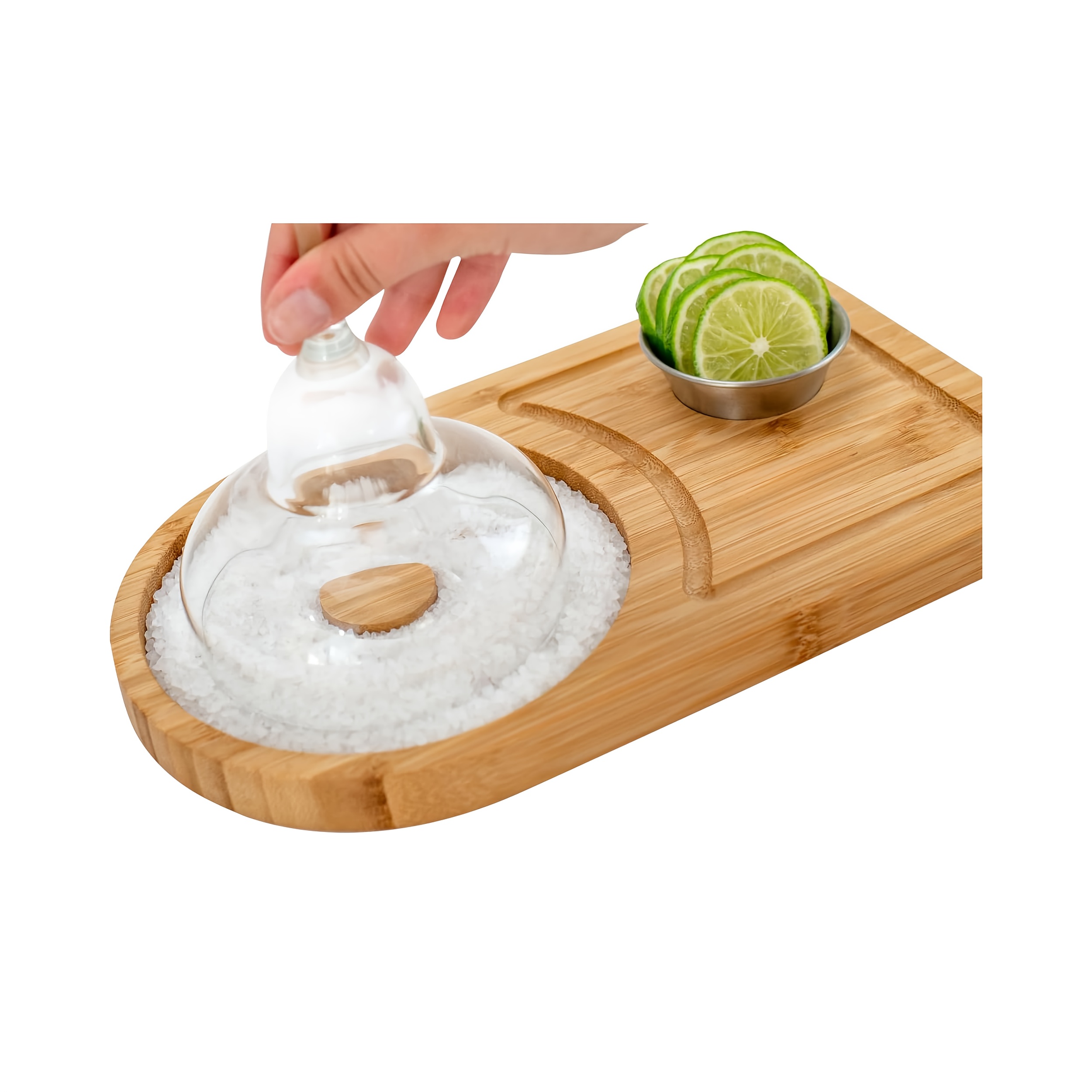 Set de Margaritas de Madera de Bambú, Adecuado para Aros de hasta 15.24 cm, Incluye un Cuenco y Espacio para Aderezos de Margarita, Perfecto para Azúcar de Cóctel