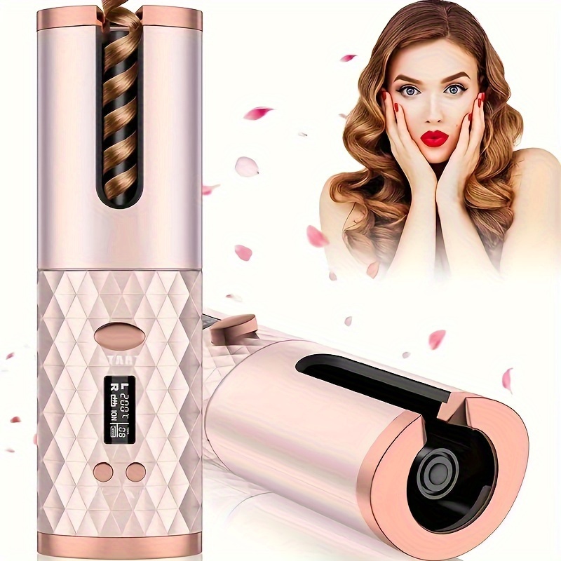 

Automatic Hair Curler, Wireless With Lcd Display, Portable Hair Styling Tool, Electric Rotating Mini Curling Iron Wand, Convenient For Travel