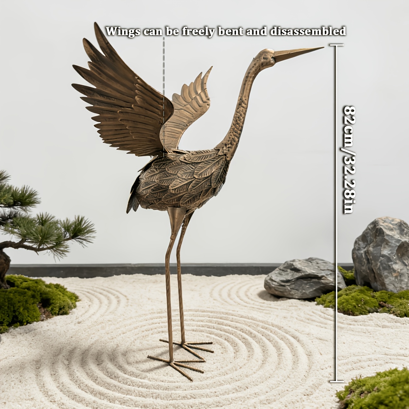 E-shop Eine 81 cm (32 Zoll) große Vogelskulptur aus Schmiedeeisen in Form Kranichs, ein Vintage--Gartendekor, geeignet für Terrassen, Höfe, Hinterhöfe