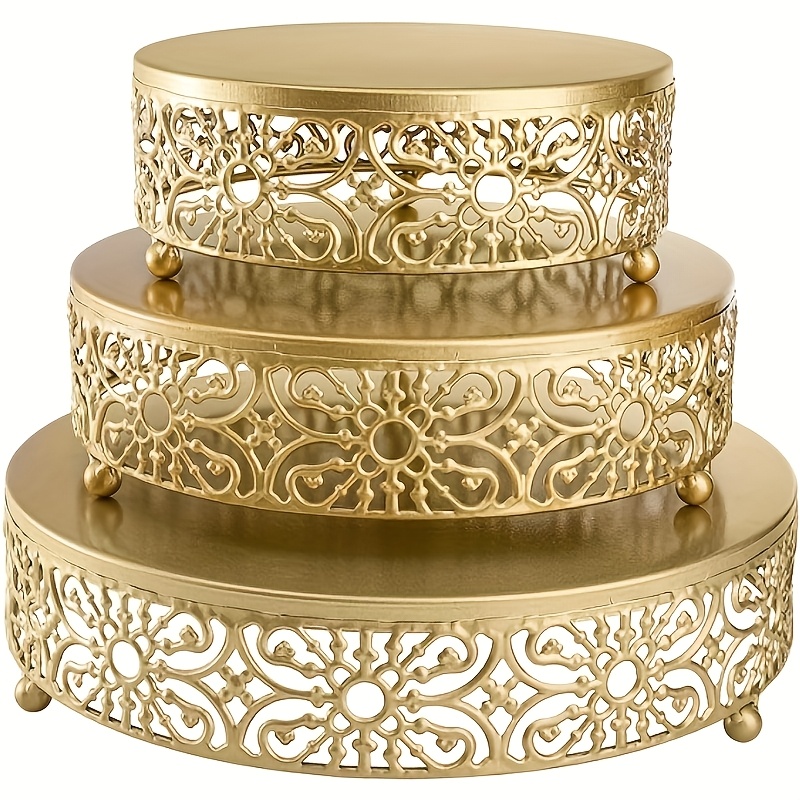 TEMU 3pcs Elegant Stand Set | Round Shaped Vintage Style, Perfect For Weddings, Birthdays, Showers & Anniversaries | Metal Display Stands, Cast Iron
