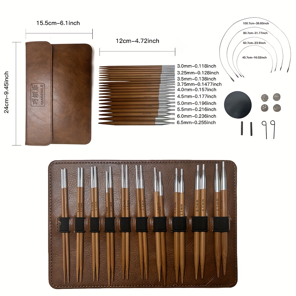 10 Pairs/set Knitting Needles, Hand-polished Detachable Circular Needles, Bamboo Carbonized Interchangeable Head Circular Needles, 12cm Set
