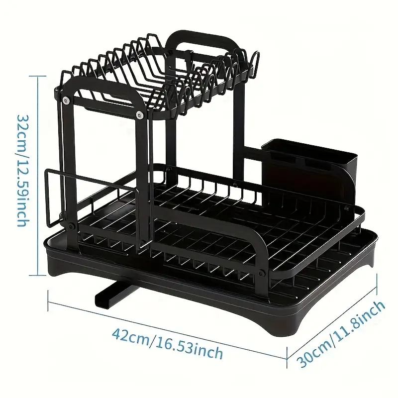 2 tier large capacity dish rack space saving sturdy metal construction with utensil holders cutting board holder multi functional kitchen counter organizer for plates bowls cups utensils dish drying rack Product details 1