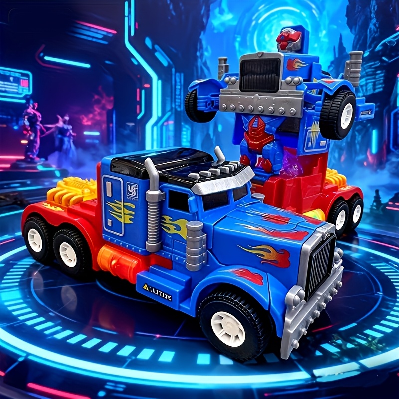 TEMU A Large Toy Truck That Can Into A Robot, Equipped With Lights And Music, Featuring Automatic Transformation And Obstacle Avoidance Functions. A