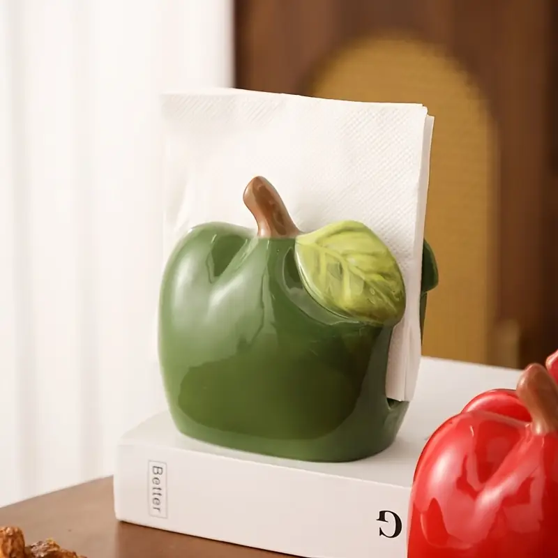 1pc ceramic shaped tissue box holder cute quirky red or green design with leaf accents oil rubbed durable rectangular home decor for living room kitchen office bathroom decor kitchen accessory design decorative ceramic office accessory fun accent handcrafted novelty accessory interior designers Product details 3