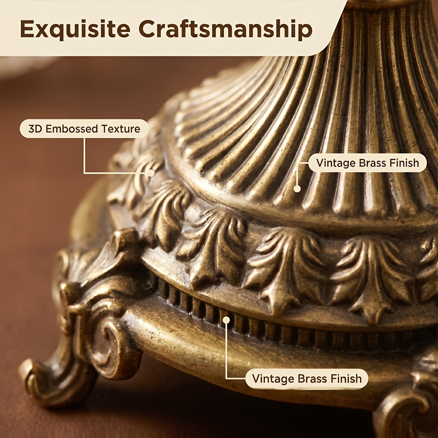Vintage Distressed Brass Carved Candelabra, European Style Metal Leaf Design Candle Holder, Three-Legged Base Tabletop Decorative Ornament