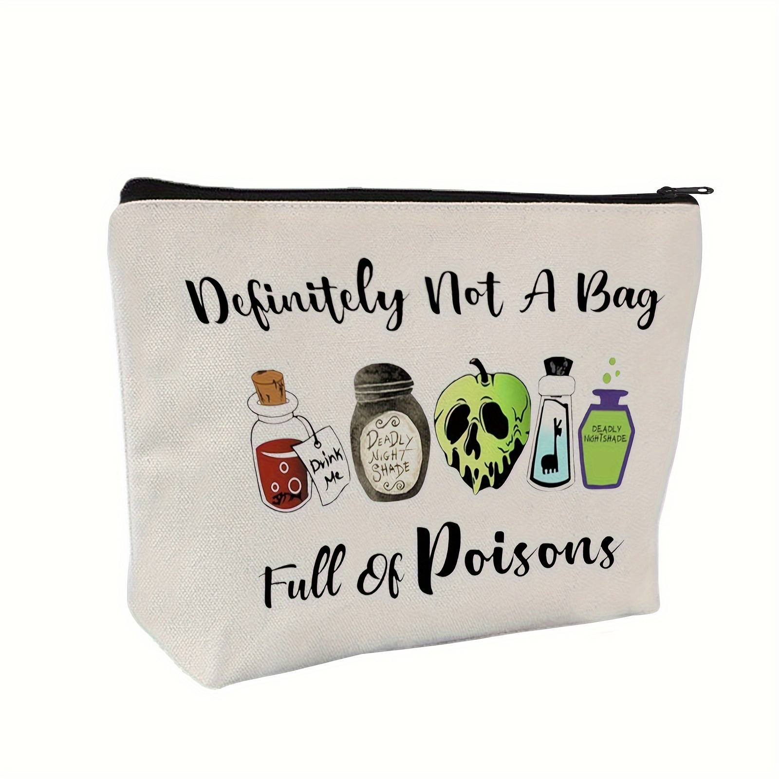 

Witchy Canvas Cosmetic Bag For Women, Unscented Non-waterproof Makeup Pouch With Poison Bottle Prints, Ideal For Halloween Party & Villain Fans Gifts