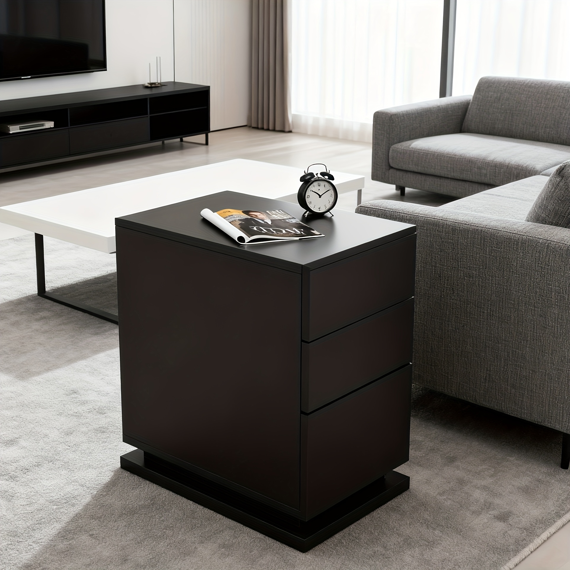 Image of Narrow Storage Cabinet For , Versatile Furniture For Living Rooms, Three-drawer Nightstand, Ideal For Living Rooms And Bedrooms, Dimensions 50x30x63cm