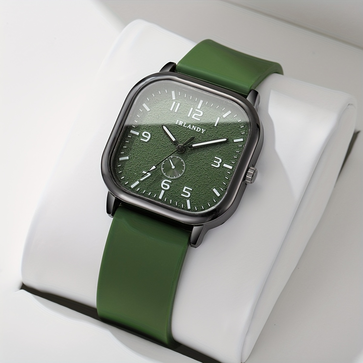 1 stuks Elegante Groene & Quartz Dameshorloge met Vierkant Horlogekast & Siliconen Band - Minimalistische Wijzerplaat, Wijzers & Groene Accenten, Niet-Oplaadbare Batterij, Stijlvolle Casual & Formele Polshorloge Voor Alledaagse Speciale Gelegenheden, horloges dames, dames horloge