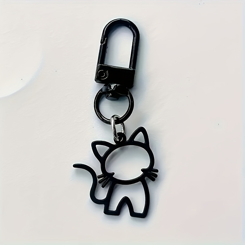 Image of 1 Alloy Cat Silhouette Keychain - Hollow Cartoon Cat Keychain, Women's Keychain For Keys And Backpacks, Ideal Birthday Gift