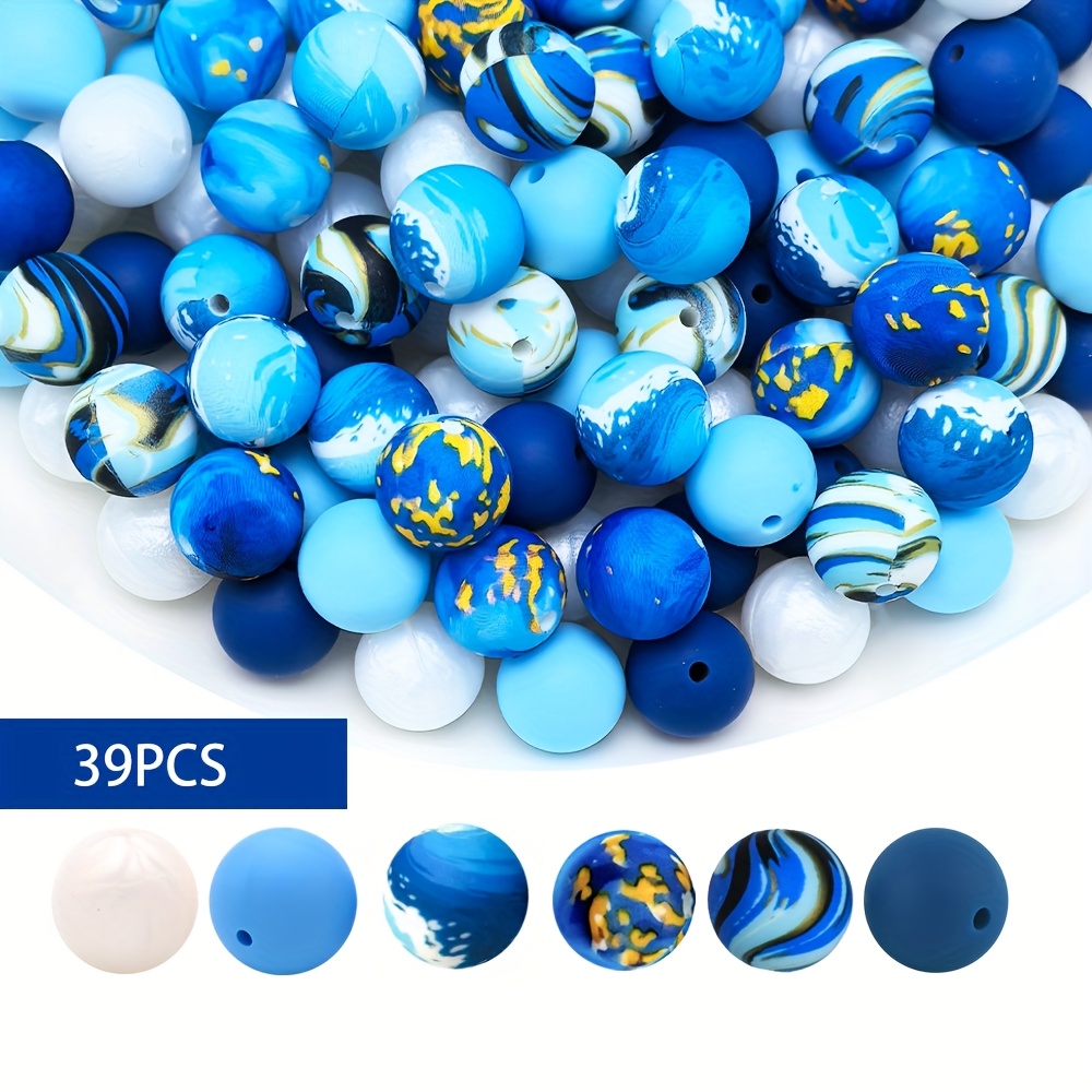 39pcs Blue Ocean Silicone Bead Set, Beads & Bead Assortments, Suitable For Jewelry, Beading Supplies, Fashion Bracelets, Necklaces, Keychains And Home Decorations, Etc