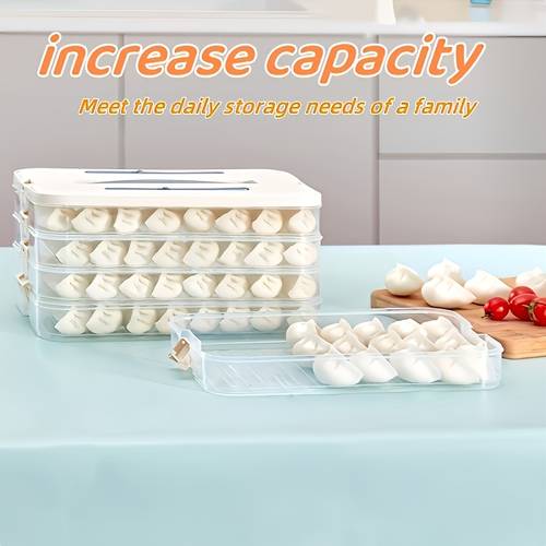 food grade household dumpling storage container multi layer freezer keeper kitchen refrigerator organizer dimensions 27cm 18cm 13cm 4 layer net weight 458 weight 620g suitable for dumplings and