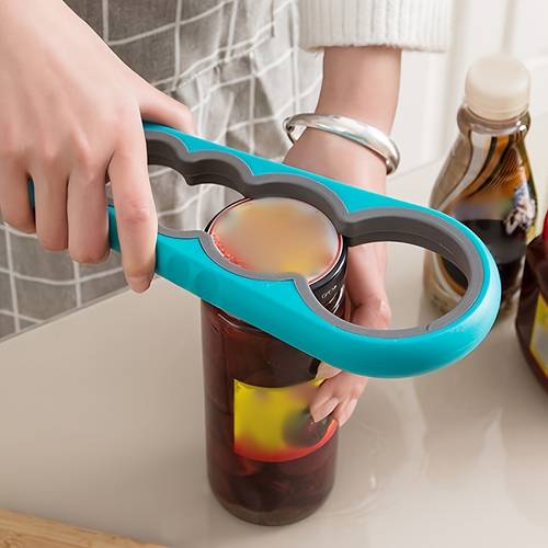4 in 1 easy twist can opener non slip multi function bottle and can opener durable plastic kitchen gadget with blue and home bar and party use