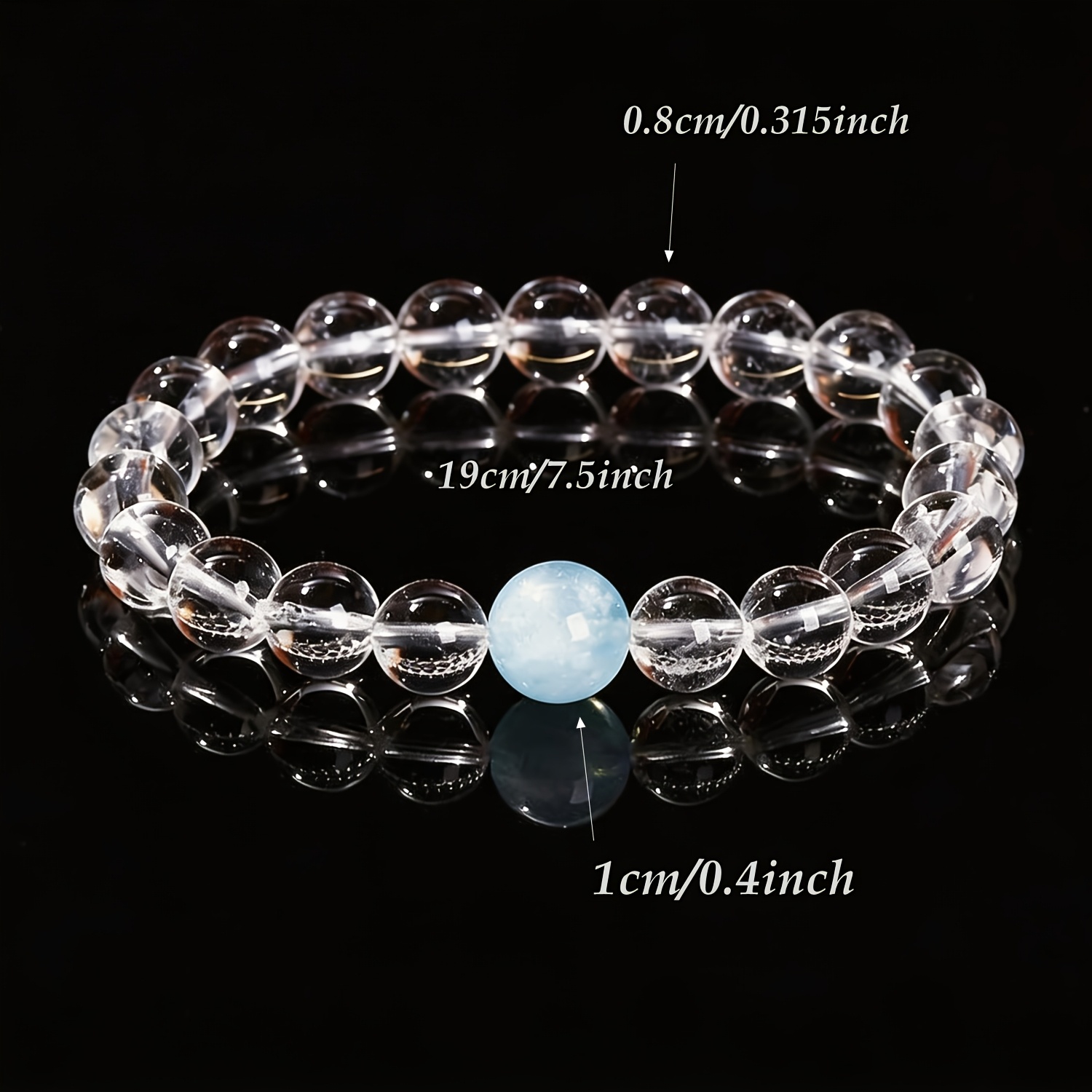 Women's 8mm Clear & 10mm Sky Blue Stone Beaded Bracelet