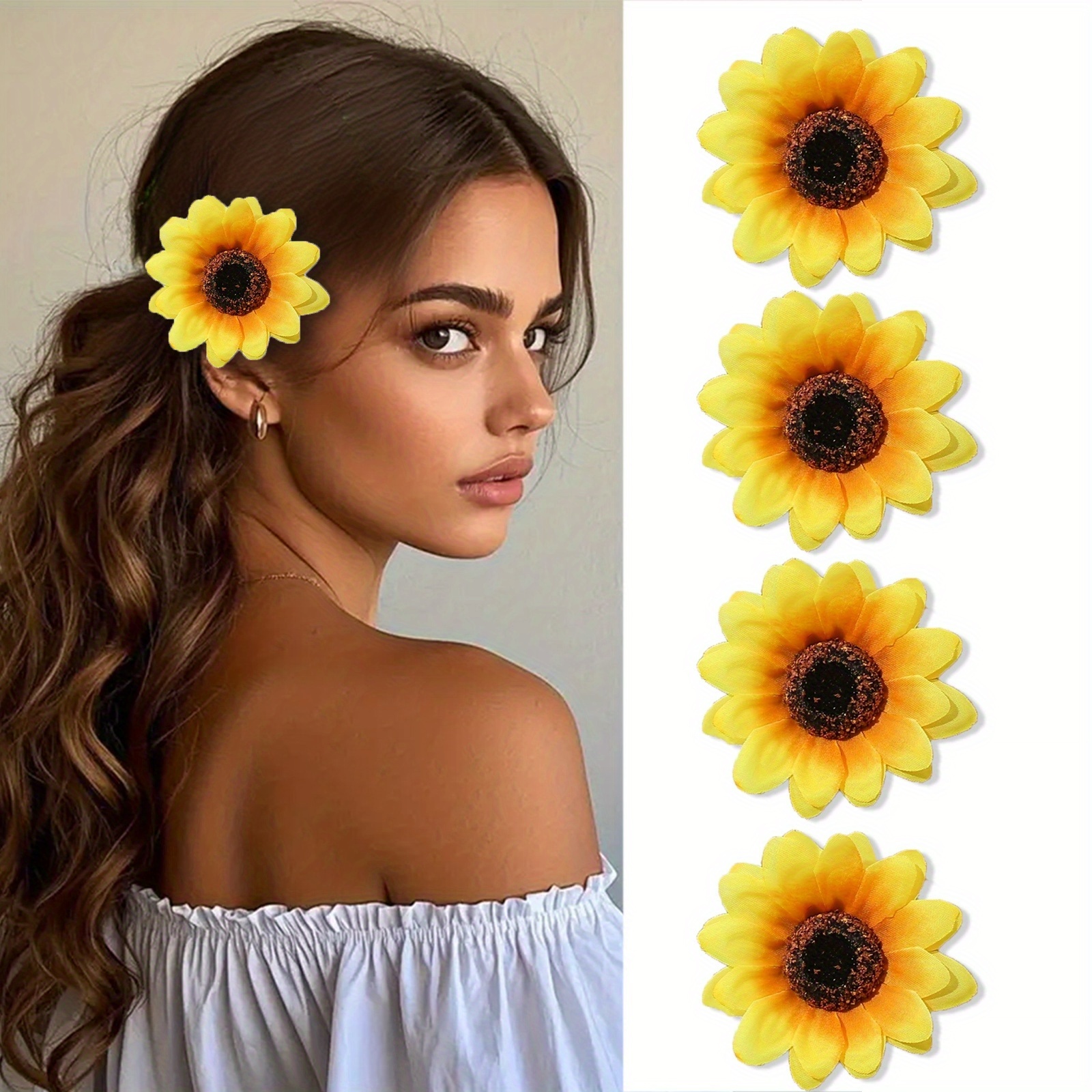 4pcs Sunflower Hair Clips Beach Vacation Side Clips Bohemian Style Photo Props Hair Accessories