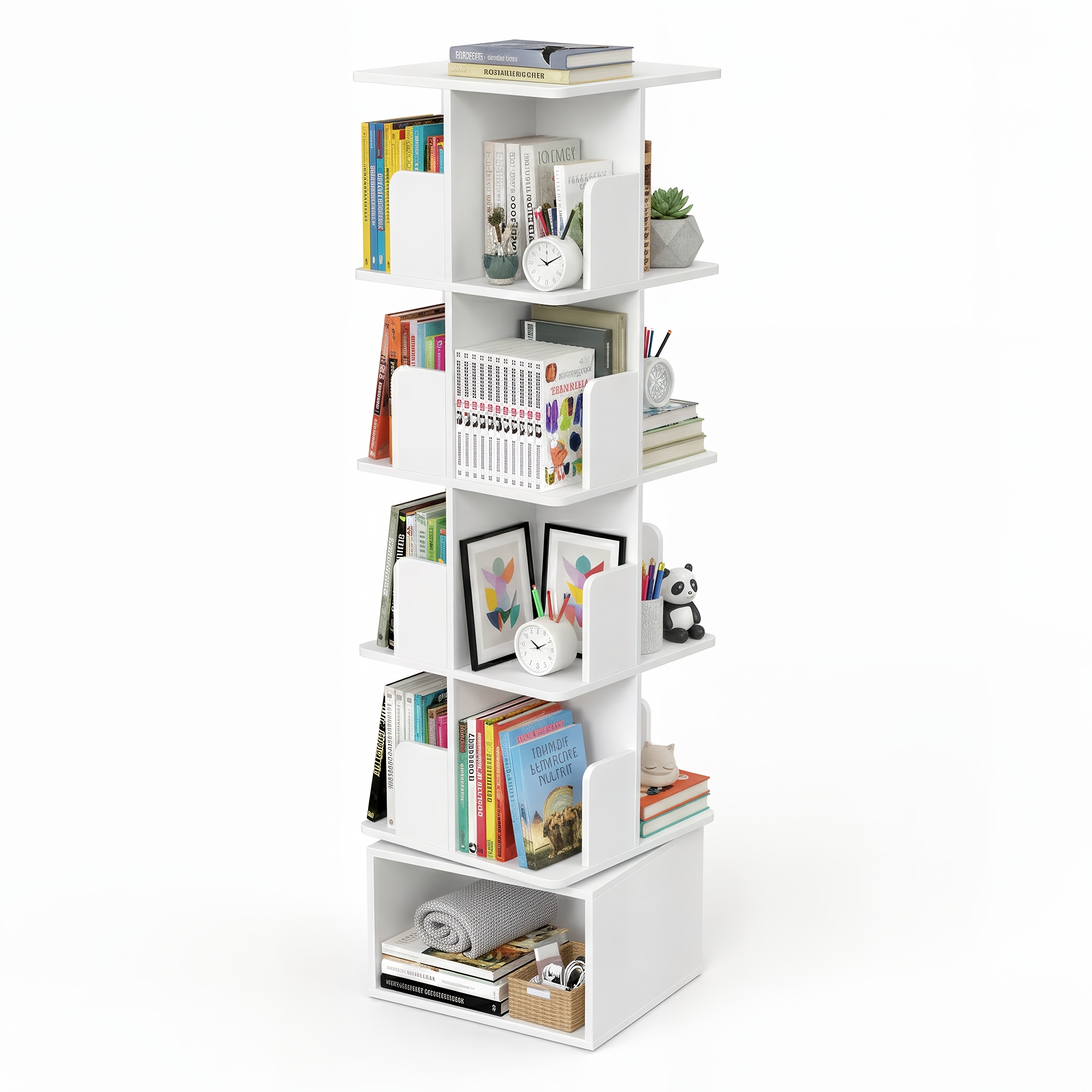 Image of Rotating Bookshelf, 5-level Storage Shelf, Standing Shelf With Open Compartments, 40 X 40 X 155.8 Cm, For Bedroom, Living Room, Office