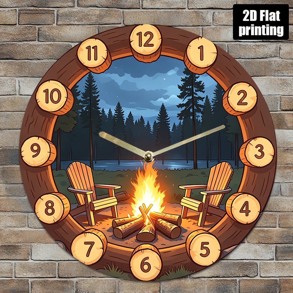TEMU 1pc Silent Wall Clock For Camping - 7.87-inch Round Acrylic Battery-powered Clock, Suitable For Backyard, Patio, Cabin Or Camping Decor, Theme |