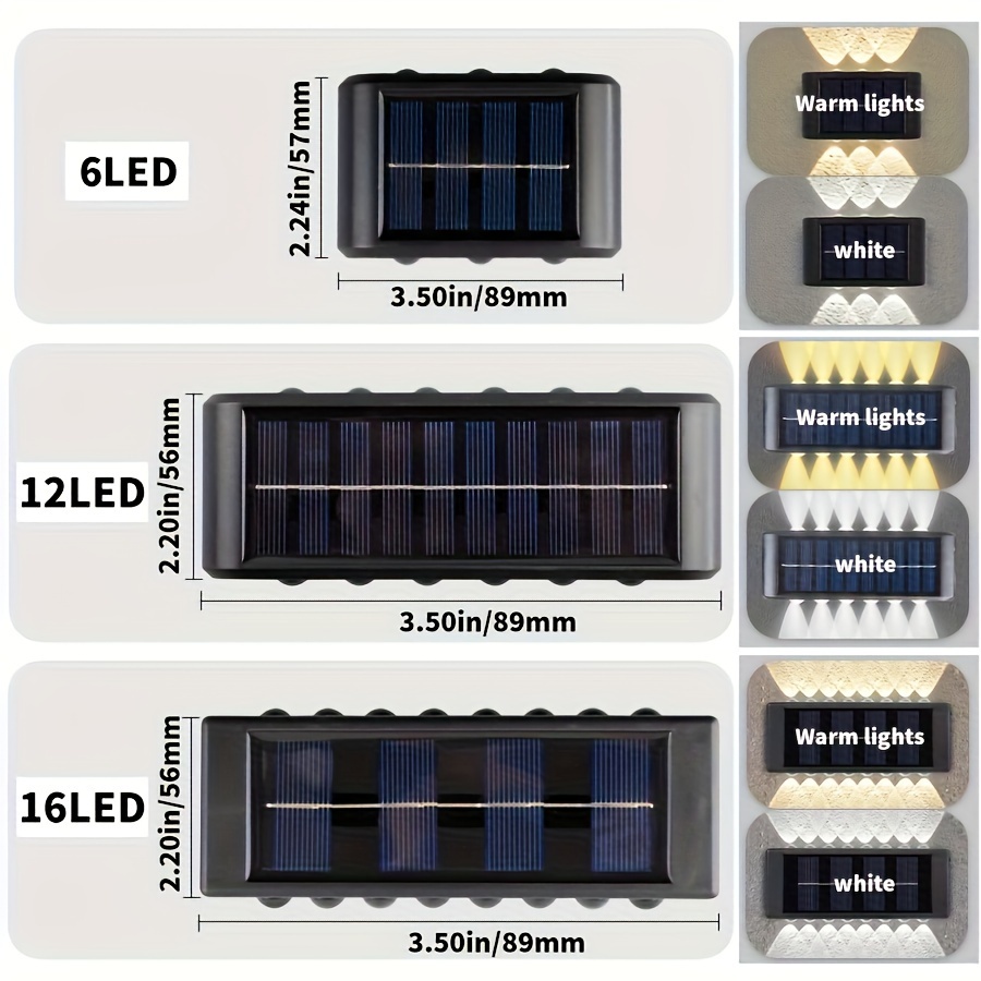 Juego de 2 lámparas de pared con alimentación solar, lámparas de pared de exterior aptas para uso doméstico, pequeñas lámparas externas de estilo nórdico para decoración de iluminación, aptas para hogar, jardín y porche (blanco/blanco cálido)