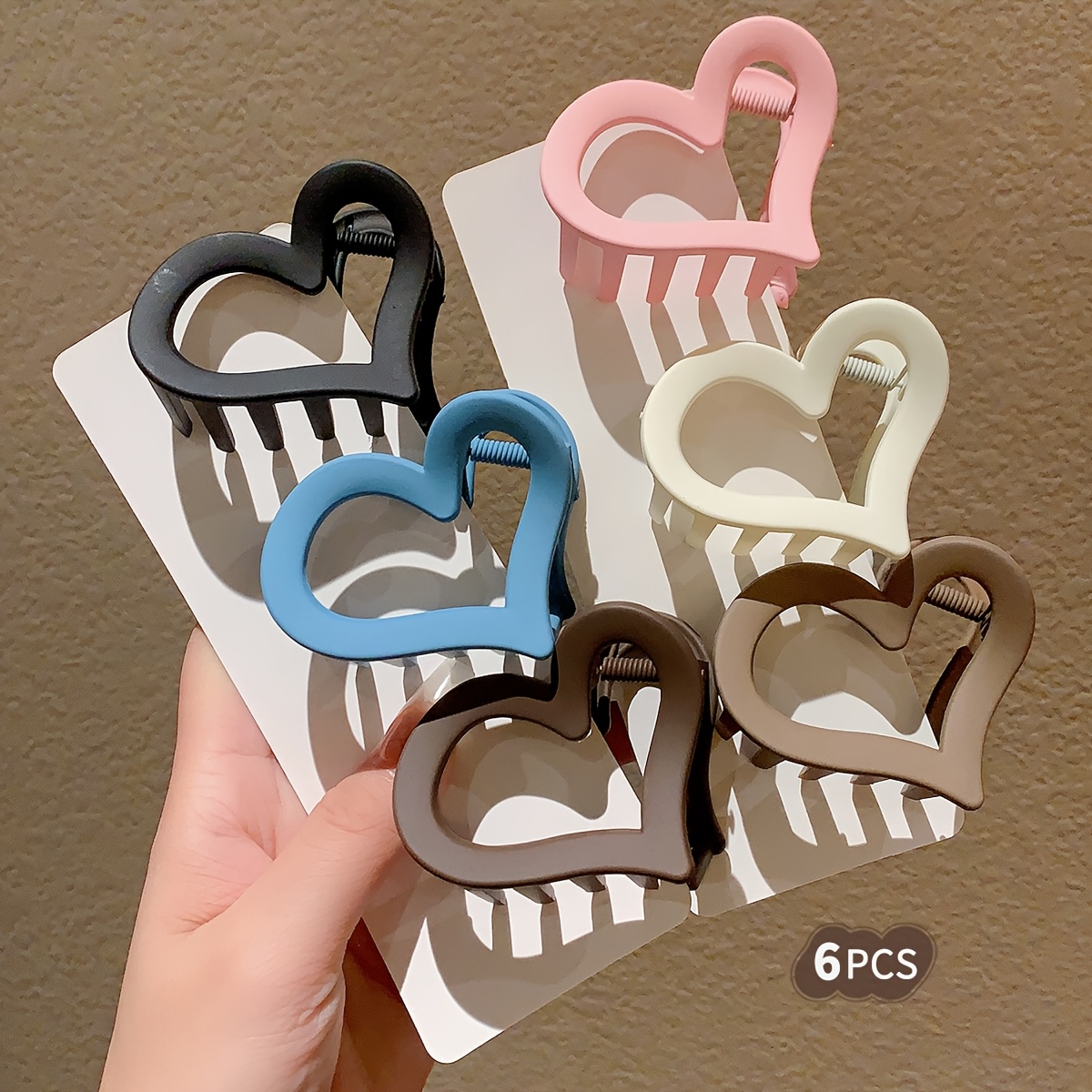 

6-pack Heart-shaped Hair Claw Clips, Plastic Hair Accessories For Teens, Daily & Casual Wear, Valentine's Day Gift, Non-textile Weaving, Mixed Color