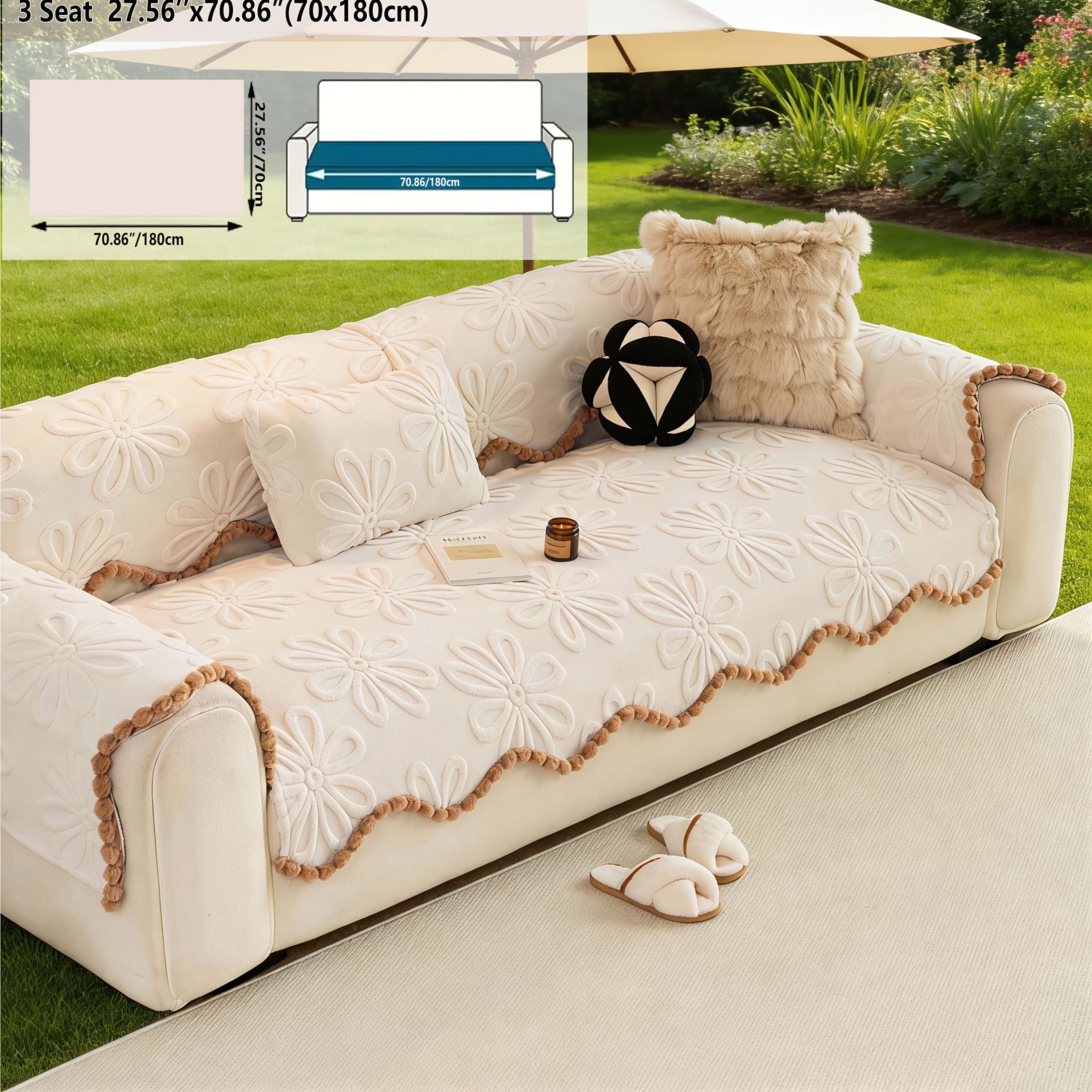 TEMU 1pc Outdoor Garden Forest Camping Sunflower Wavy Edge Textured Sofa Cushion, Machine Washable And Hand Washable, Multi- Cover, Modern Minimalist