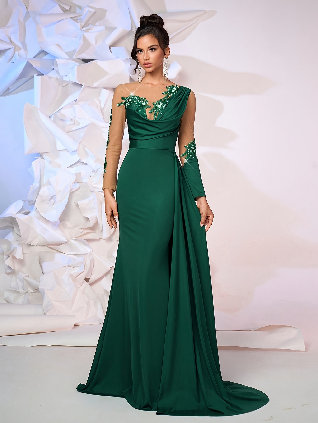 slim fit dress slacks Gillian Maxi Dress in Emerald Green – Lace & Beads main image 0