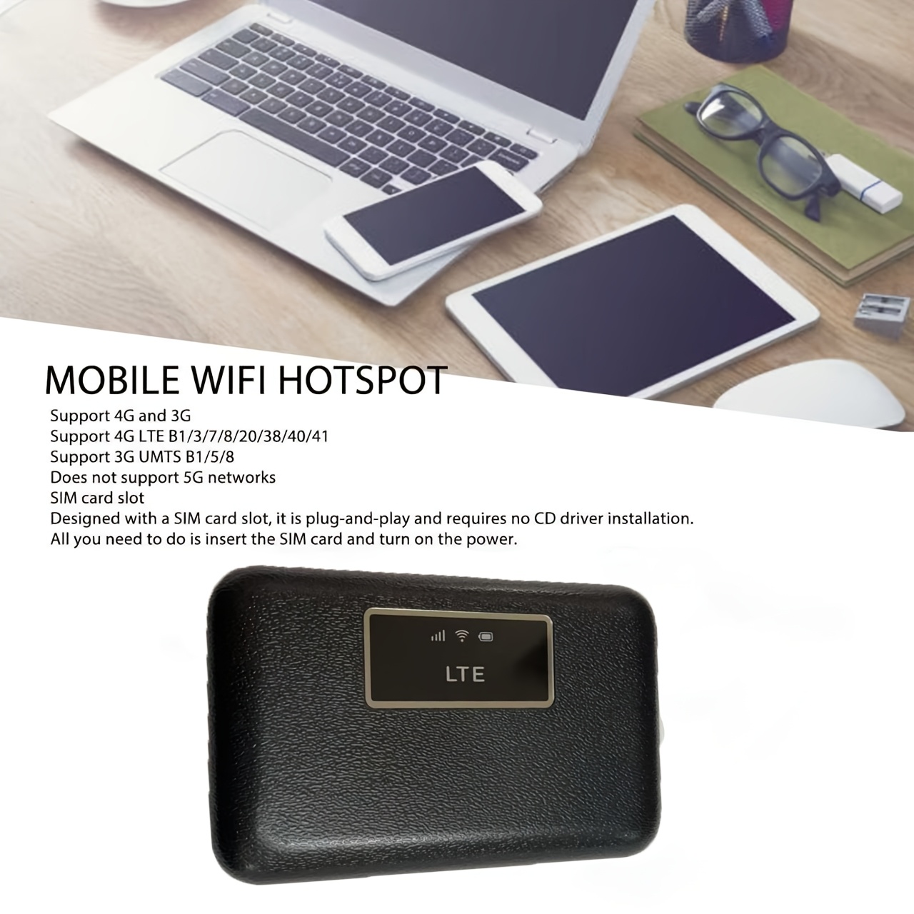 Lightweight LTE WiFi 6 Mobile Hotspot Router with Wi-Fi Pro, Built-in 2000mAh Battery, Compatible for B1/B3/B5/B7/B8/B20/B38/B39/B40/B41, Portable for Home/Office/Travel, Smart Modem