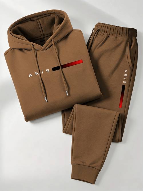 mens paris letter printed spring and autumn hoodie and drawstring sweatpants set comfortable and casual for running