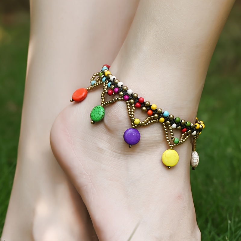 Women's Bohemian Style Natural Turquoise Double Layer Anklet
