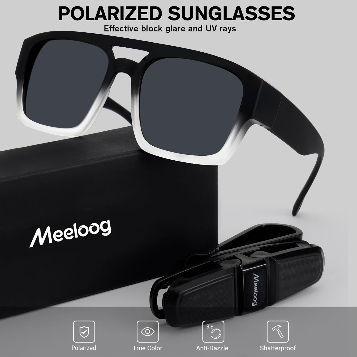 unisex oversized square retro wrap around clip polarized - Temu display picture 2