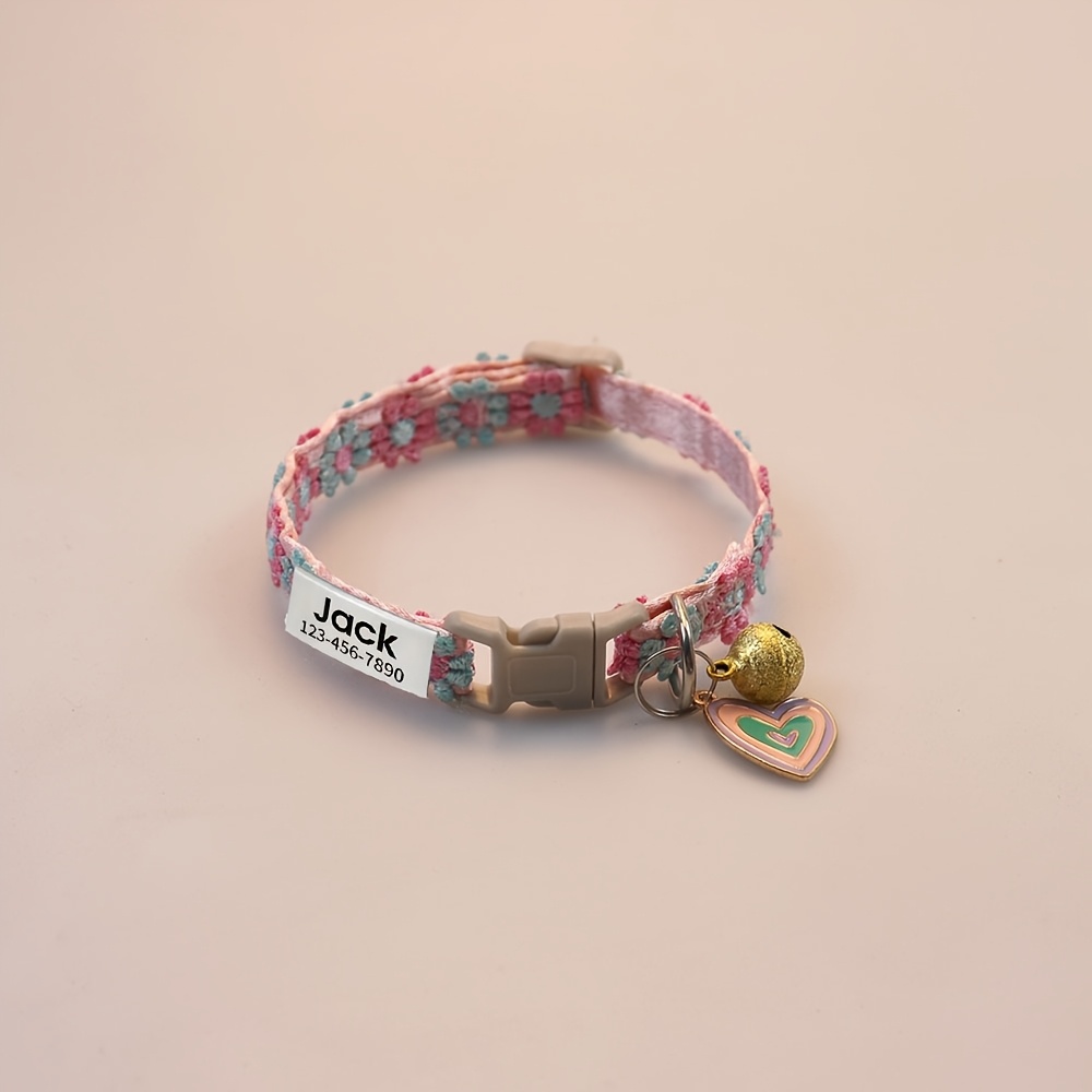 TEMU Personalized Cat Collar With Name/phone/text Customization - Adjustable Soft Polyester Collar Suitable For Small , Detachable Bells & Charm,