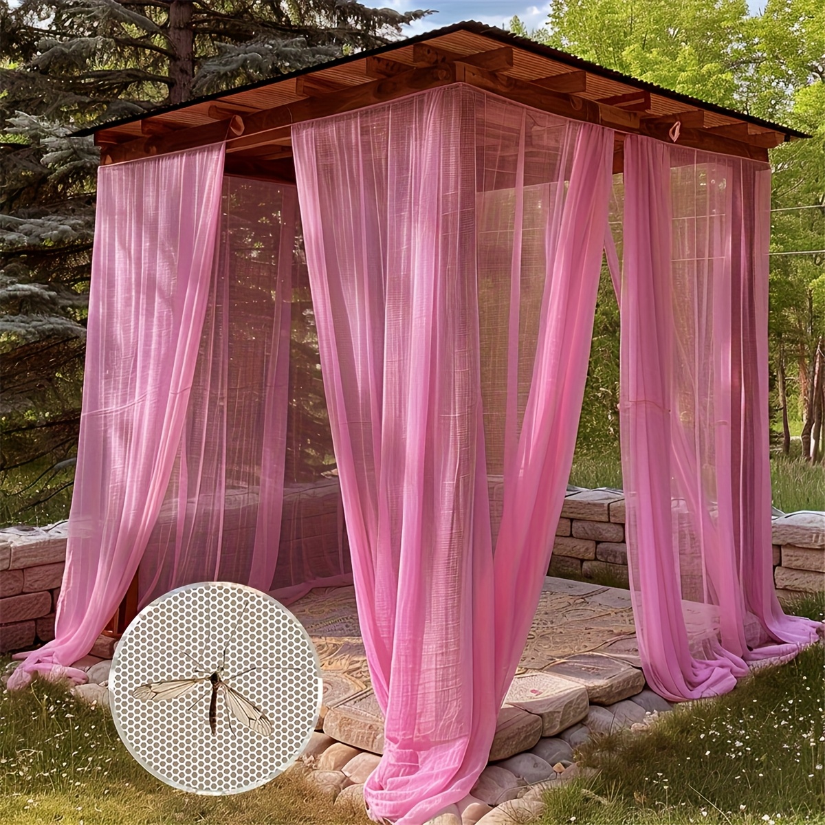 TEMU 1pc Camping Net Curtain Cordless 6 Colors Available Can Multifunctional Net, Suitable For Garden Gazebo, Patio, Travel Outdoor Balcony Tent And