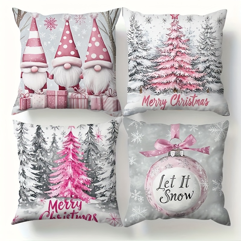 All Smiles - Decoraciones De Navidad Blancas Y Doradas, Fundas De Almohada 18X18, Juego De 4, Decoración De Invierno, Navidad, Navidad, Decoración Navideña Para El Hogar, Cojines De Terciopelo, Fundas