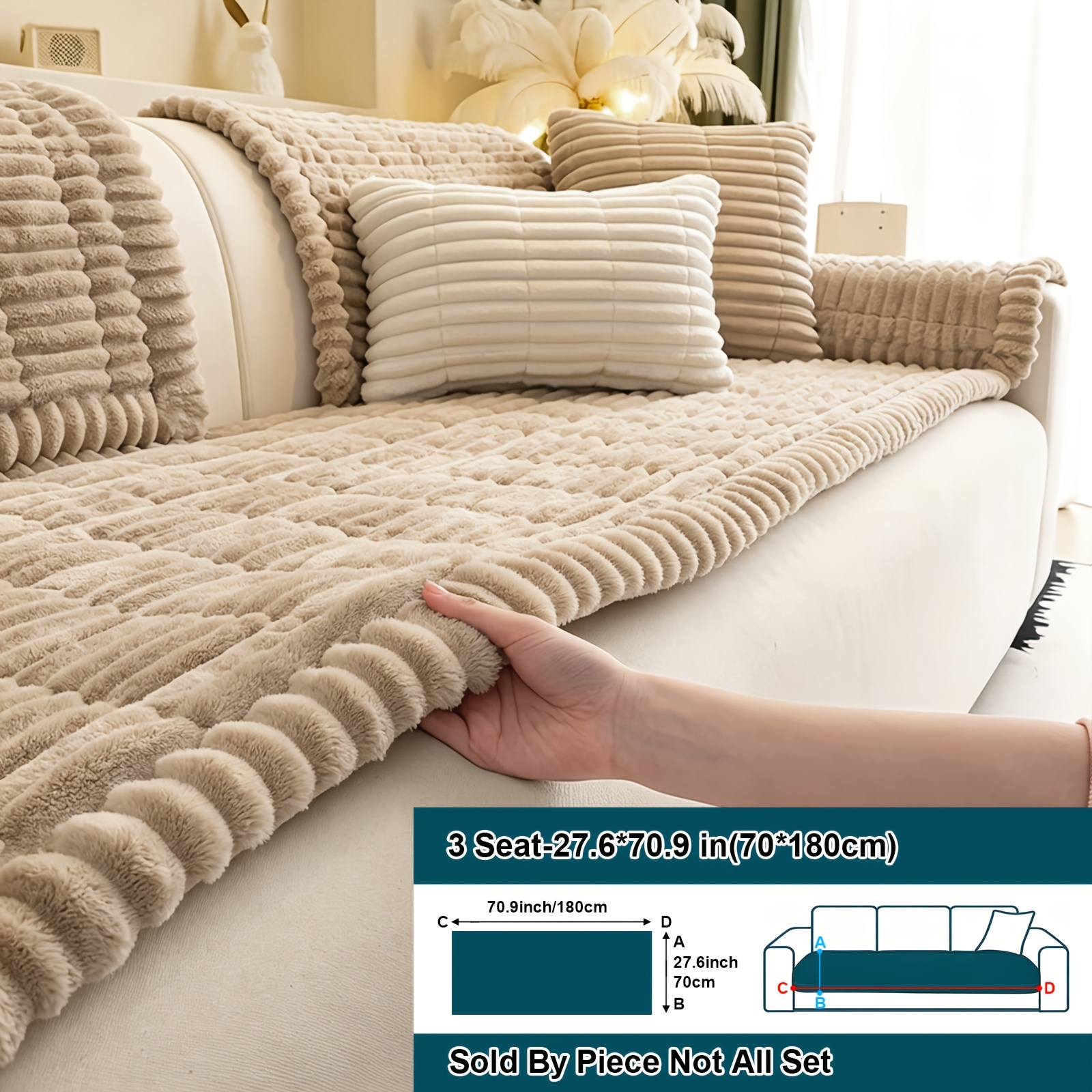 TEMU 1pc Soft Quilted Thick Sofa Cushion, Bohemian Style Removable Machine Washable Sofa Protector, All Season Pet Friendly 1/2/3/4 Seater Split Sofa
