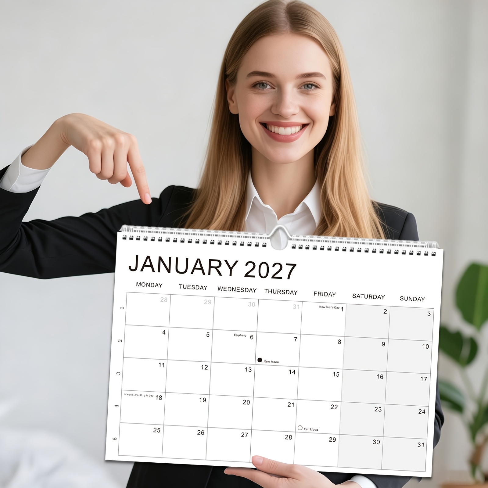 TEMU A4 Clean And Minimalist Wall Calendar, 2027 - 2028, 18-month Calendar Spanning 2 Years, Metal Y-ring Binding, Transparent Corner Protectors On