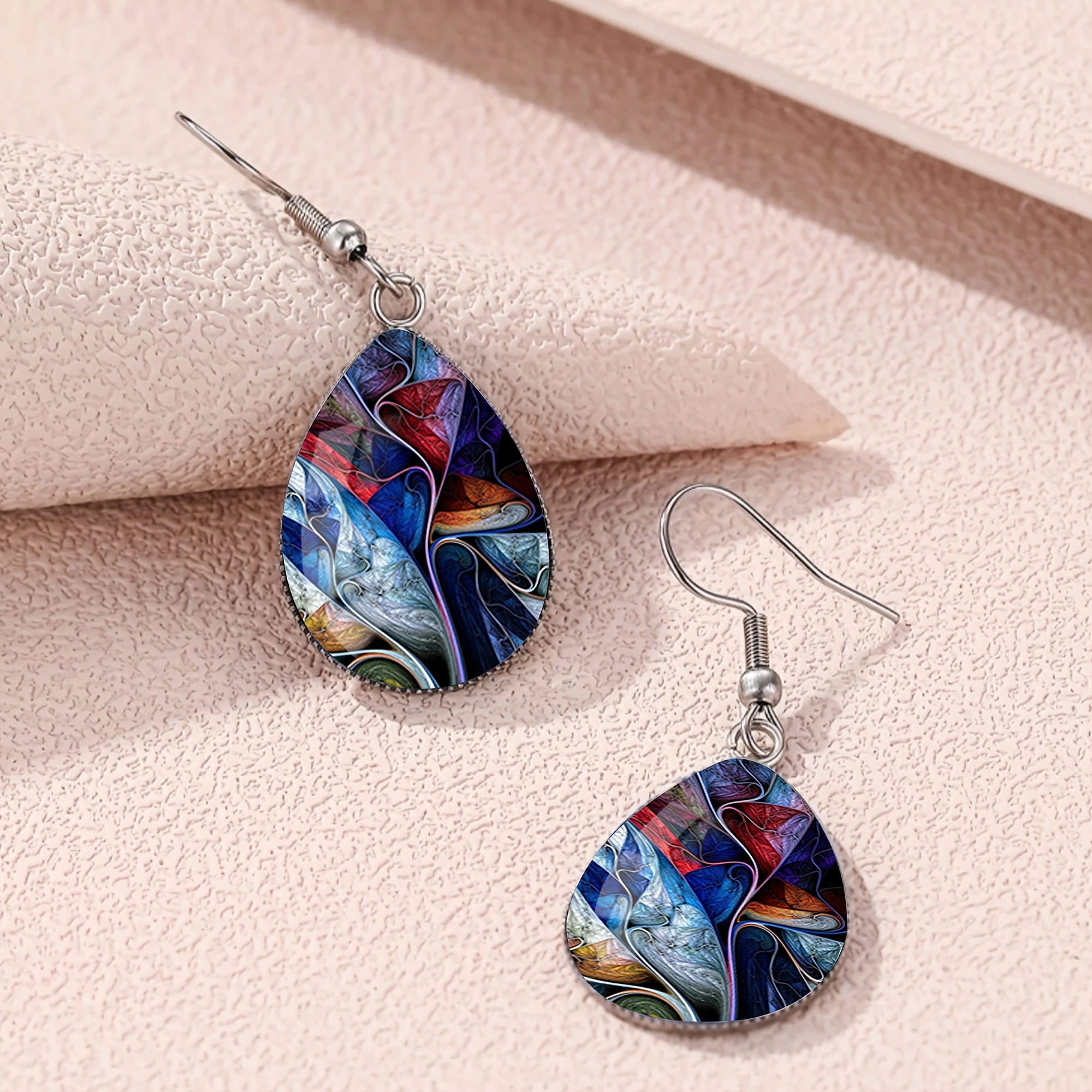 1 Pair Color-blocked Fluid Swirl Pattern Teardrop Earrings