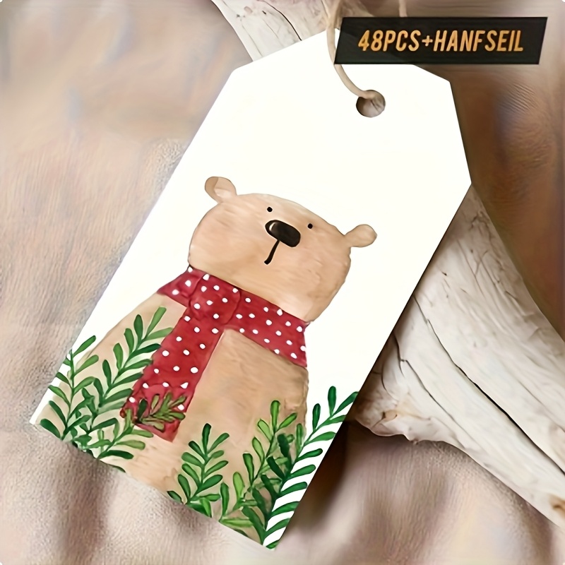 TEMU 48pcs Per Pack Of Hanging Decorative Cute Bear Cards, Suitable For Christmas Decorations, Christmas And New Year Gifts, Christmas Gift Tags |