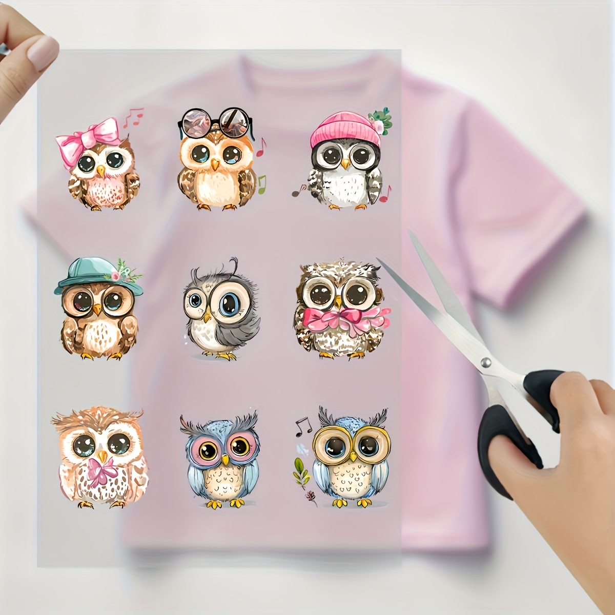E-shop 9-teiliges Set von süßen handgezeichneten Eulen-Aufnähern zum Aufbügeln, modische Bügelbilder für DIY-T-Shirts, Jeans, – waschbare