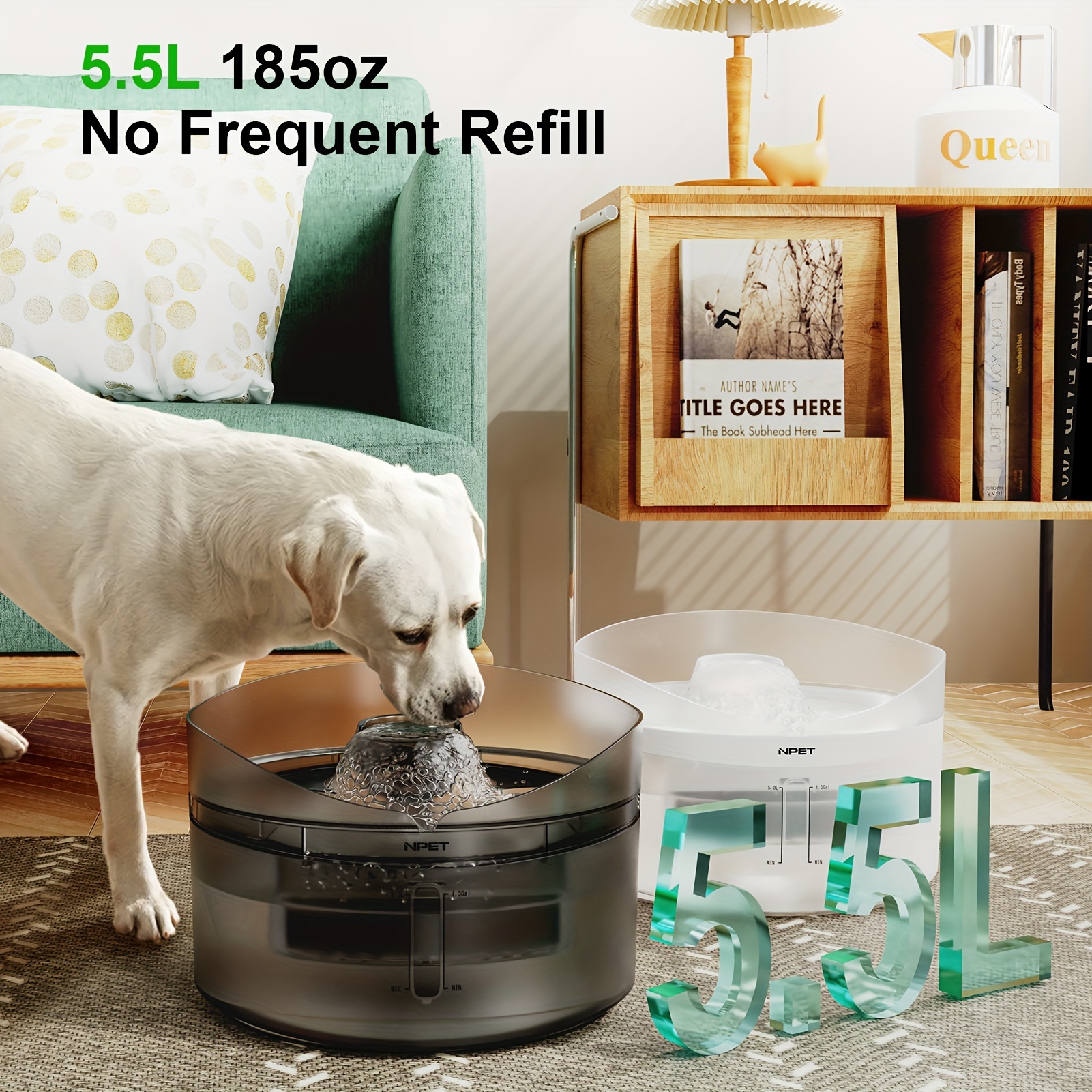 

Npet Automatic Pet Water Fountain 5l 1.4gal 185oz Dog Water Dispenser With Board 3 Layer Filtration