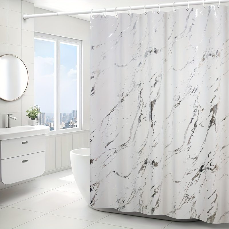 

With Silvery Color Accents, 71x71 Inch (180x180 Cm), Waterproof, Machine Washable Fabric, Includes 12 Hooks, For Bathroom, Bath Tub, And Shower Stall